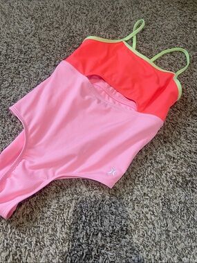 Hurley Pink and Coral One-Piece Swimsuit with Lime Trim